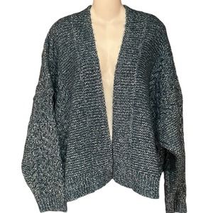 Cabi Ladies XL Teal and White Cable Knit Doleman Sleeve Sweater